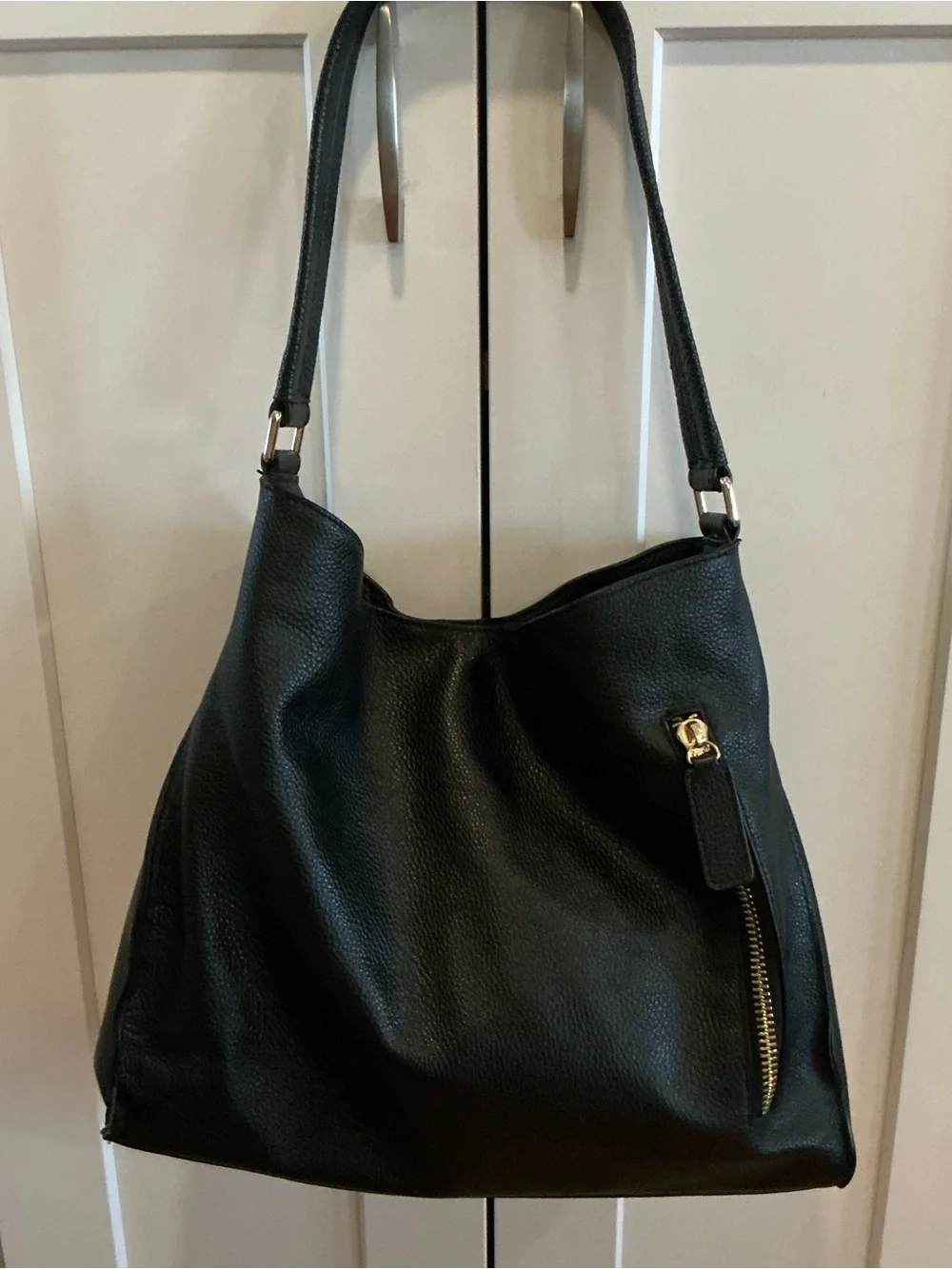 Tote le monde florence slouch hobo bag black pebbled leather